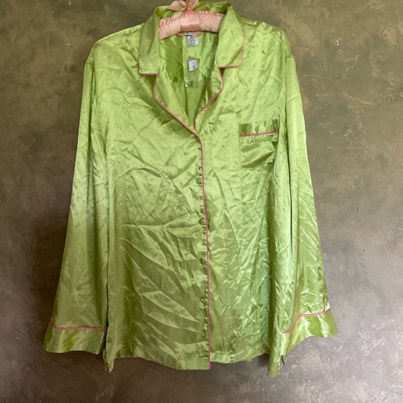 Vintage Y2K La Senza Lime Green Silky Button Down Oversized Top - Picture 1 of 5